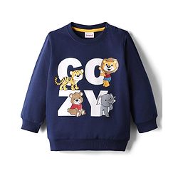 Babyhug Cotton Knit Full Sleeves Sweatshirt with Animal Print - Navy Blue