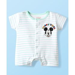 Babyhug Disney Interlock Knit Half Sleeves Romper With Mickey Mouse Graphics - Light Green