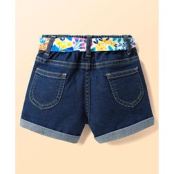 Babyhug Single Jersey Knit Sleeveless Layered Top & Denim Shorts Set with Floral Print & Belt - Navy Blue