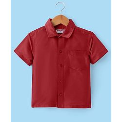 Babyhug Woven Half Sleeves Solid Shirt & Mundu Set - Maroon