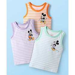 Babyhug Disney 100% Cotton Sleeveless Vests With Mickey Mouse Graphics Pack Of 3 - Lilac Light Green & Orange