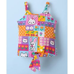 Babyhug Single Jersey Knit Singlet Top & Shorts Set with Bunny Print - White Purple & Pink