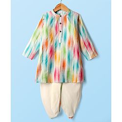 Babyhug Cotton Woven Full Sleeves Abstract Printed Kurta With Dhoti Set - Multicolour