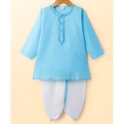 Babyhug Cambric Full Sleeves Solid Color Kurta Dhoti Set - Aqua Blue