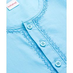 Babyhug Cambric Full Sleeves Solid Color Kurta Dhoti Set - Aqua Blue