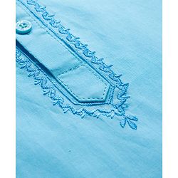 Babyhug Cambric Full Sleeves Solid Color Kurta Dhoti Set - Aqua Blue