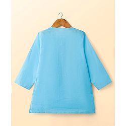 Babyhug Cambric Full Sleeves Solid Color Kurta Dhoti Set - Aqua Blue