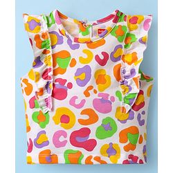 Babyhug Single Jersey Knit Sleeveless Co-ords Top & Shorts With Abstract Print - White
