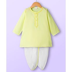 Babyhug Cotton Full Sleeves Solid Color Kurta Dhoti Set - Limegreen