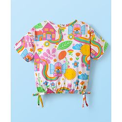 Babyhug Single Jersey Knit Half Sleeves Top & Shorts Set with Floral Print - White & Navy Blue