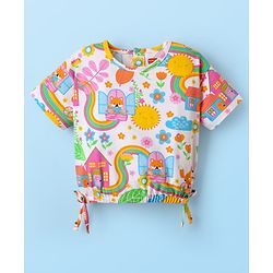 Babyhug Single Jersey Knit Half Sleeves Top & Shorts Set with Floral Print - White & Navy Blue