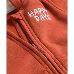 Babyhug Cotton Knit Full Sleeves Hooded Sweatjacket With Text Embroidery & Kangaroo Pockets - Brown