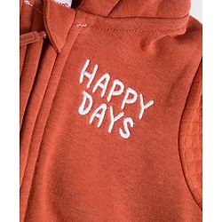 Babyhug Cotton Knit Full Sleeves Hooded Sweatjacket With Text Embroidery & Kangaroo Pockets - Brown