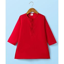 Babyhug Cotton Woven Full Sleeves Solid Color Kurta Dhoti Set - Red