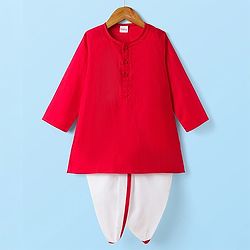 Babyhug Cotton Woven Full Sleeves Solid Color Kurta Dhoti Set - Red