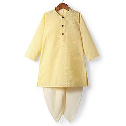Babyhug Cotton Woven Full Sleeves Dhoti Kurta Set With Textured Design - Yellow