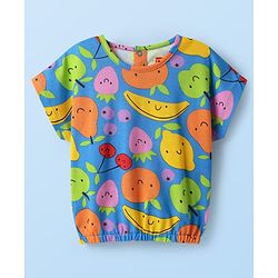 Babyhug Single Jersey Knit Half Sleeves Top & Shorts Set with Tropical Print - White & Blue