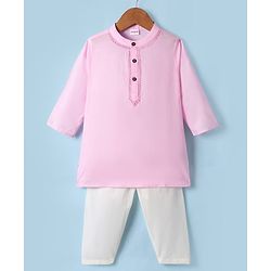 Babyhug Woven Full Sleeves Solid Colour Kurta Pajama Set - Pink & White