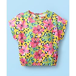 Babyhug Single Jersey Knit Half Sleeves Top & Shorts With Floral Print - Pink & White