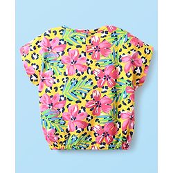 Babyhug Single Jersey Knit Half Sleeves Top & Shorts With Floral Print - Pink & White