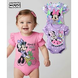 Babyhug Disney Single Jersey Knit Dungaree & Frill Sleeves Inner Tee With Minnie Mouse Family Graphics - Blue & Yellow main image 1