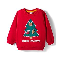 Babyhug Cotton Knit Full Sleeves Sweatshirt With Tree Graphics & Applique - Red