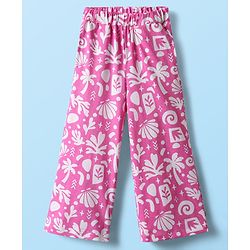 Babyhug Single Jersey Knit Half Sleeves Co-ords Top & Culottes Set With Tropical Theme Print - Pink