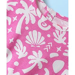 Babyhug Single Jersey Knit Half Sleeves Co-ords Top & Culottes Set With Tropical Theme Print - Pink