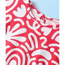 Babyhug Single Jersey Knit Half Sleeves Co-ords Top & Culottes Set With Abstract Print - Red