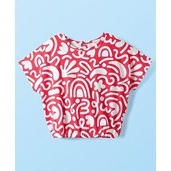 Babyhug Single Jersey Knit Half Sleeves Co-ords Top & Culottes Set With Abstract Print - Red