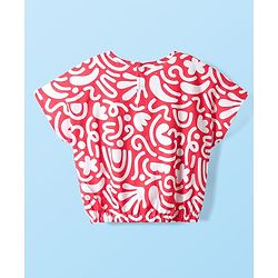 Babyhug Single Jersey Knit Half Sleeves Co-ords Top & Culottes Set With Abstract Print - Red