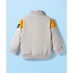 Babyhug Fleece Knit Full Sleeves Sweatshirt With Patch Detailing & Kangaroo Pockets - Light Grey