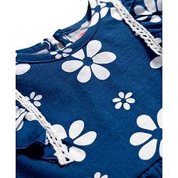 Babyhug Single Jersey Knit Frill Sleeves Frock with Floral Print - Blue