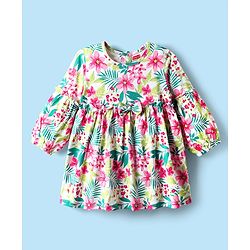 Babyhug 100% Cotton Full Sleeves Floral Printed Frock - Multicolour