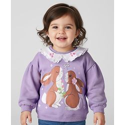 Babyhug Cotton Knit Full Sleeves Sweatshirt with Bunny Print & Floral Applique - Purple