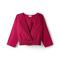 Babyhug 100% Cotton Full Sleeves Solid Coloured Frock With Blazer Style Jacket - Dark Pink