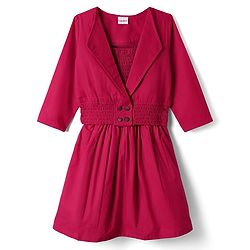 Babyhug 100% Cotton Full Sleeves Solid Coloured Frock With Blazer Style Jacket - Dark Pink