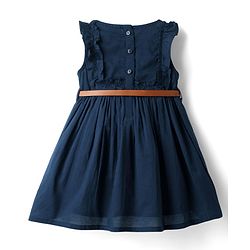 Babyhug Cotton Woven Sleeveless Solid Frock With Belt - Navy Blue