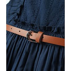 Babyhug Cotton Woven Sleeveless Solid Frock With Belt - Navy Blue