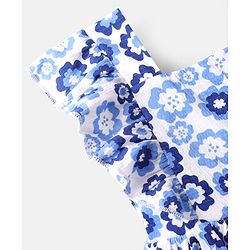 Babyhug Cotton Knit Frill Sleeves Frock With Floral Print - Blue
