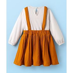 Babyhug Cotton Woven Full Sleeves Frock Pretty Embroidery - Mustard & White