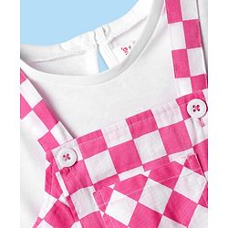 Babyhug Cotton Woven Checks Frock With Half Sleeves Inner Tee - Pink & White