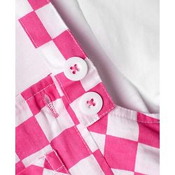 Babyhug Cotton Woven Checks Frock With Half Sleeves Inner Tee - Pink & White