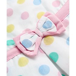 Babyhug 100% Cotton Woven Half Puffed Sleeves Frock With Polka Dots Print & Bow Applique - White