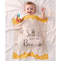 Babyhug Premium Cotton Knitted Blanket Sweet HoneyBee Print   - Yellow