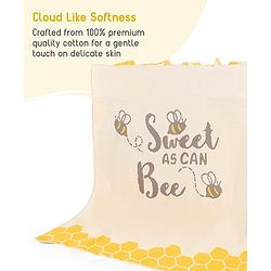 Babyhug Premium Cotton Knitted Blanket Sweet HoneyBee Print   - Yellow