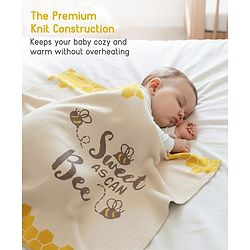 Babyhug Premium Cotton Knitted Blanket Sweet HoneyBee Print   - Yellow