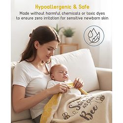 Babyhug Premium Cotton Knitted Blanket Sweet HoneyBee Print   - Yellow