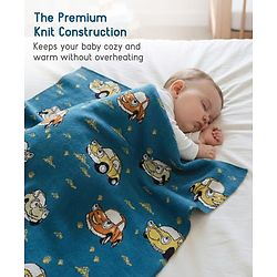 Babyhug Premium Cotton Knitted Blanket Sweet HoneyBee Print   - Yellow