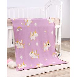 Babyhug Premium Cotton Knitted Blanket Sweet HoneyBee Print   - Yellow